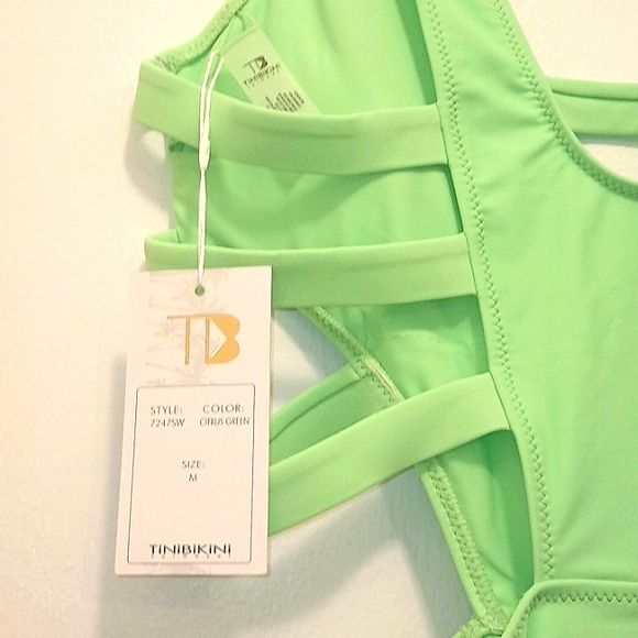TANKINI NEON GREEN ONE PIECE BATHING SUIT - Picture 4 of 5
